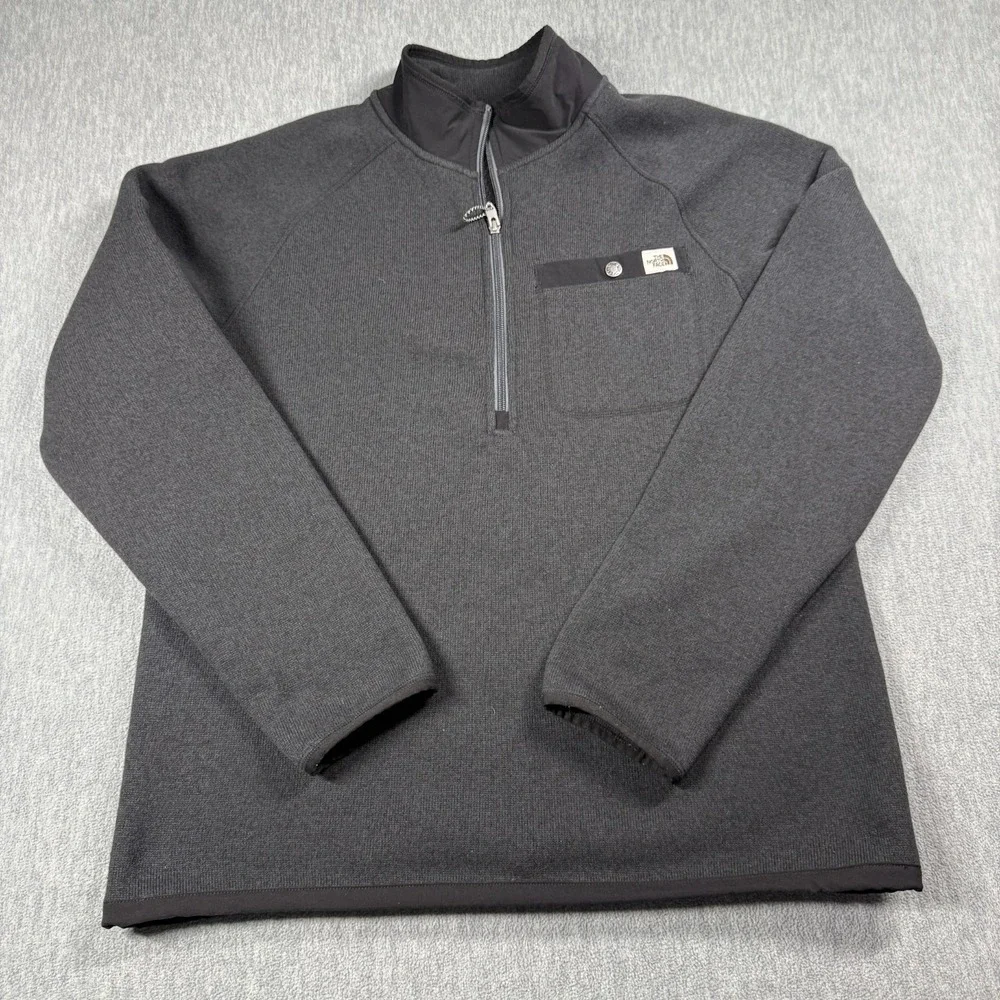 The North Face Pullover Men 2XL Gray Gordon Lyons 1/4 Zip Fleece Sweater Pocket
